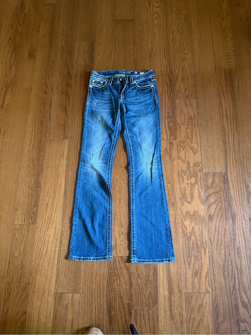 Miss Me Blue Bootcut Jeans with Subtle Fading